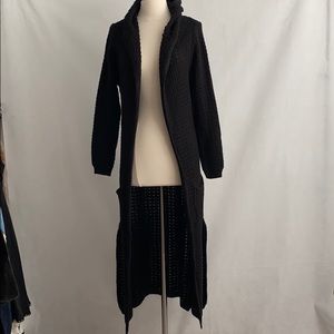 Black Hooded Sweater Duster